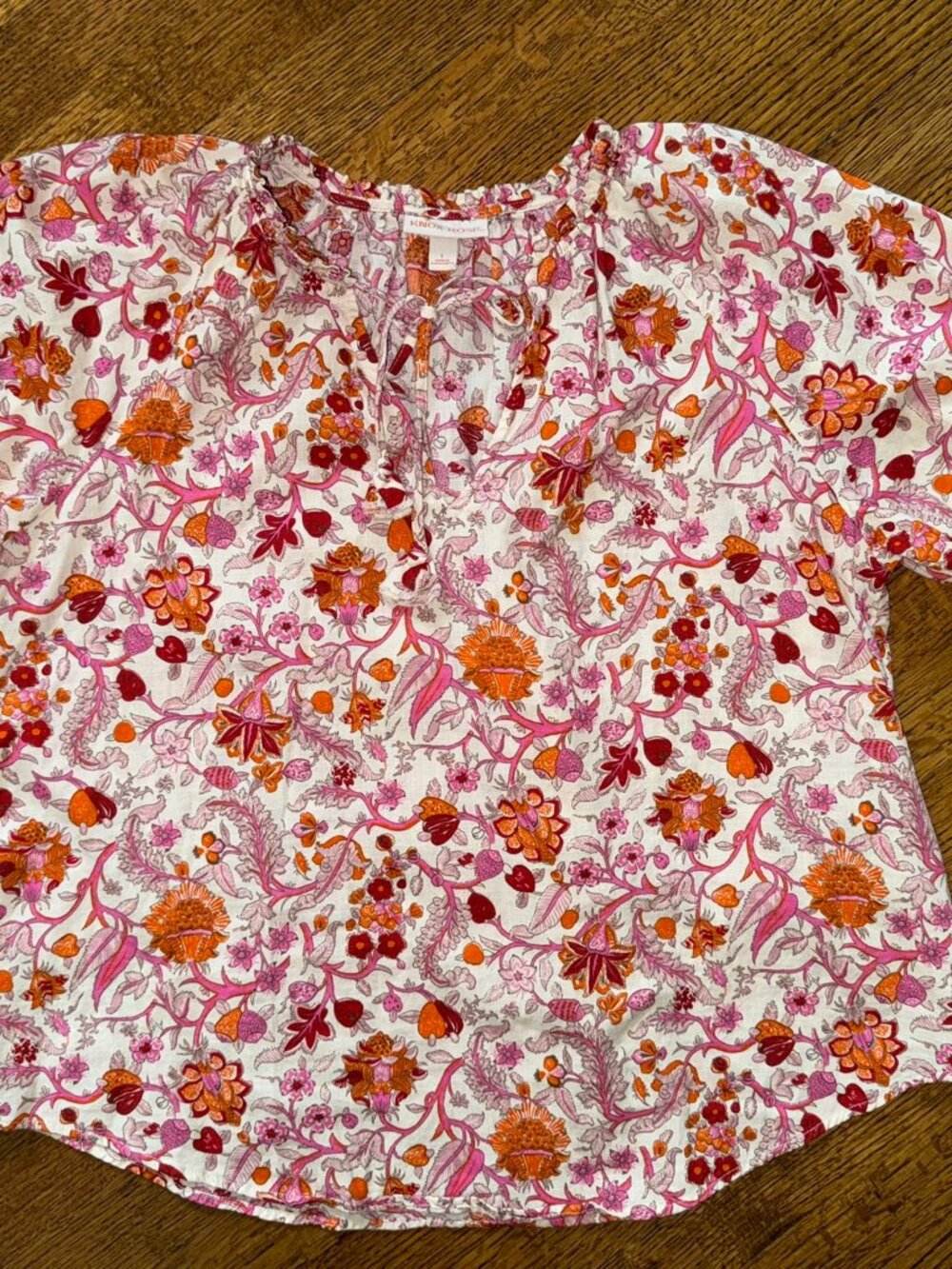 NWOT Knox Rose Pink & Orange Floral Paisley Boho Short Sleeve Blouse